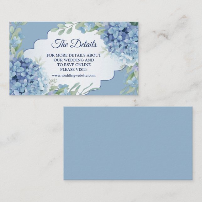 Blå Blommig Gröna Blad Ram Bröllopsdetalj Tilläggskort (Fram/baksida)
