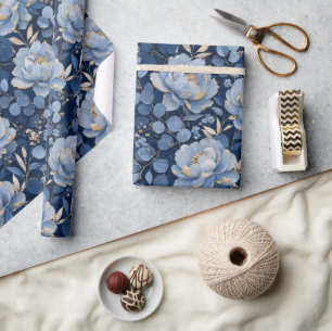 Blå Blommig Guld Elegant Presentpapper