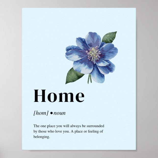 Blå Blommig Hemdefinitionsaffisch Minimalistisk Ko Poster (Framsidan)