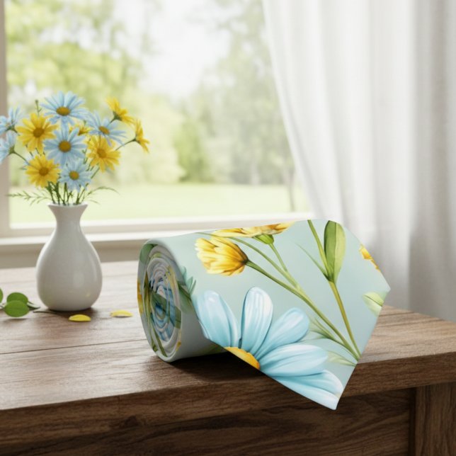 Blå Blommig Herrslips – Elegant Rostryck  Slips (Skapare uppladdad)