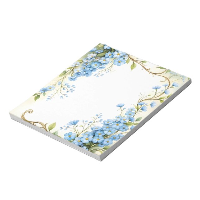 Blå Blommig Hörndesign Anteckningsblock (Roterad)