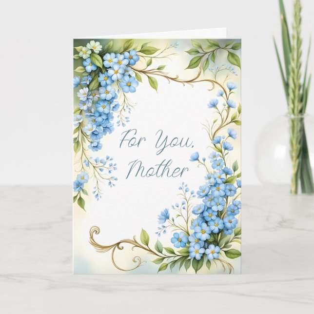 Blå Blommig Hörndesign Kort (Framsida)