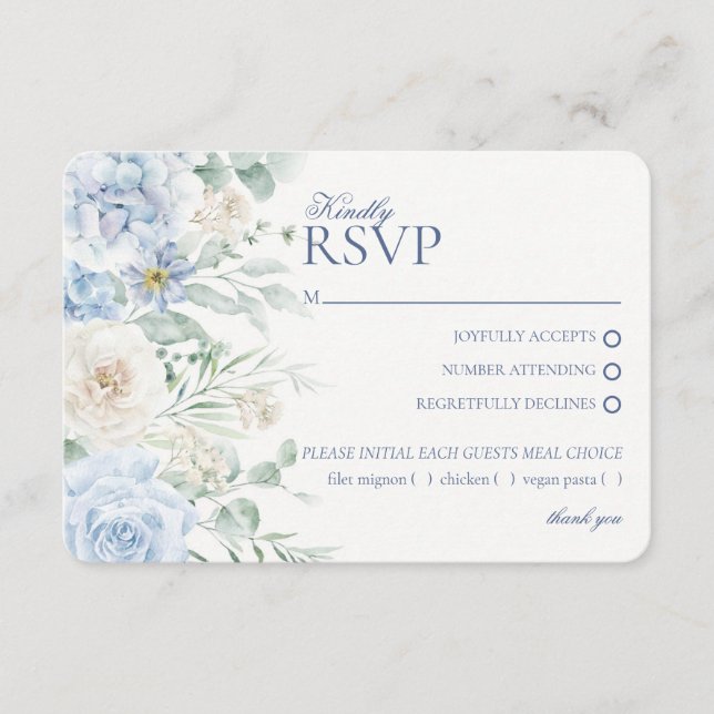 Blå Blommig Hortensia Botanisk Bröllop RSVP Tilläggskort (Framsida)