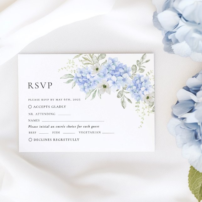 Blå Blommig Hortensia Bröllops RSVP-kort OSA Kort (Skapare uppladdad)