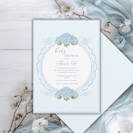 Blå Blommig Hortensia Elegant Bebis Kalas  Inbjudningar