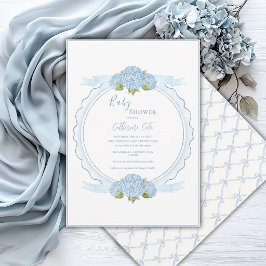 Blå Blommig Hortensia Elegant Bebis Shower  Inbjudningar