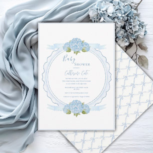 Blå Blommig Hortensia Elegant Bebis Shower Inbjudningar