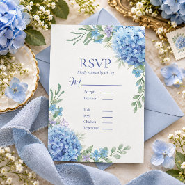 Blå Blommig Hortensia RSVP-kort OSA Kort