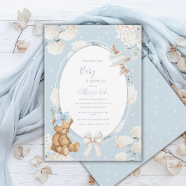 Blå Blommig Hydrangea Elegant Björn Bebis Shower Inbjudningar