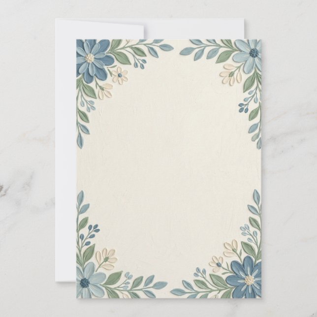 Blå Blommig Inbjudan Med Egen Text (Framsida)