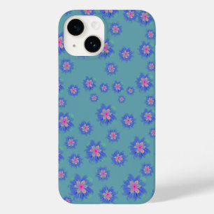 blå blommig iphone 14 fodral