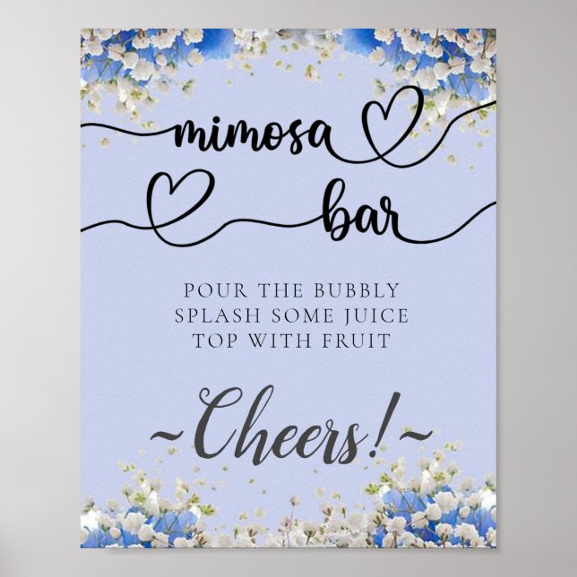Blå Blommig Kalligrafi Mimosa Barskylt Poster (Framsidan)