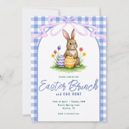 Blå Blommig Kanin Vattenfärg Gingham Band Påsk Inbjudningar