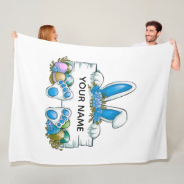 Blå Blommig Kaninöron Påsk Namnskylt Grafik Fleecefilt