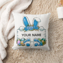 Blå Blommig Kaninöron Påsk Namnskylt Grafik