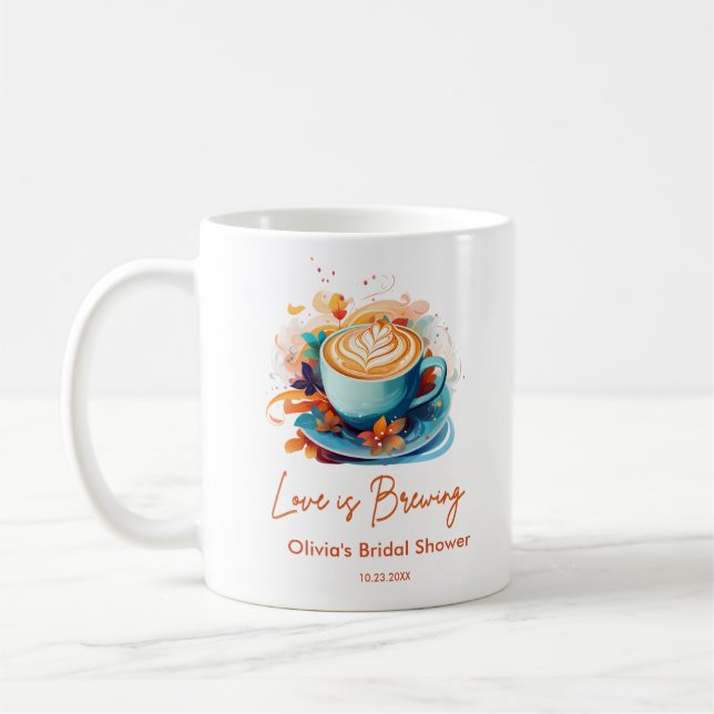 Blå Blommig Kärlek Brygger Bröllopsdusch  Kaffemugg (Vänster)