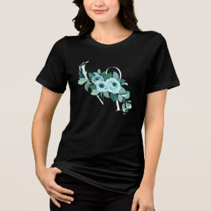 Blå Blommig KÄRLEK Monogram Skjorta Elegant Ros T Shirt