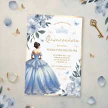 Blå Blommig Klänning Fjäril Quinceañera