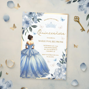 Blå Blommig Klänning Fjäril Quinceañera  Inbjudningar