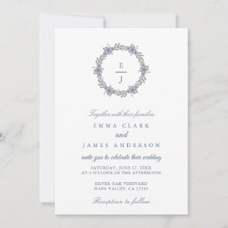 Blå Blommig Klassisk Dammig Krönings Hochzeitsinbj Inbjudningar