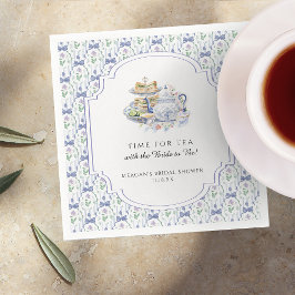 Blå Blommig Kokett Tekalas Bröllopsdusch Pappersservett