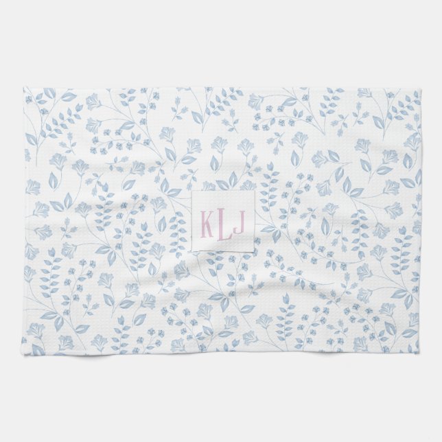 Blå blommig kökshandduk 40 cm x 60 cm (Horisontell)