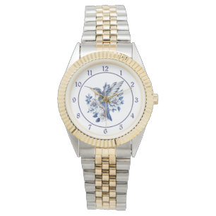 Blå Blommig Kolibri Armbandsur
