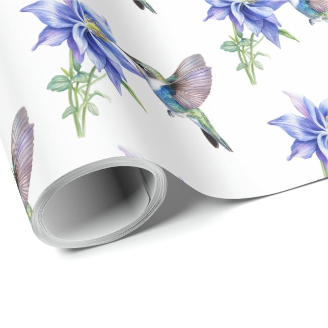 Blå Blommig Kolibri Vildblomma  Presentpapper (Rullad Hörn)