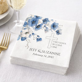 Blå Blommig Kors Två Blir En Bröllops- Pappersservett