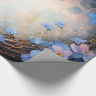 Blå Blommig Krans Vattenfärg Presentpapper