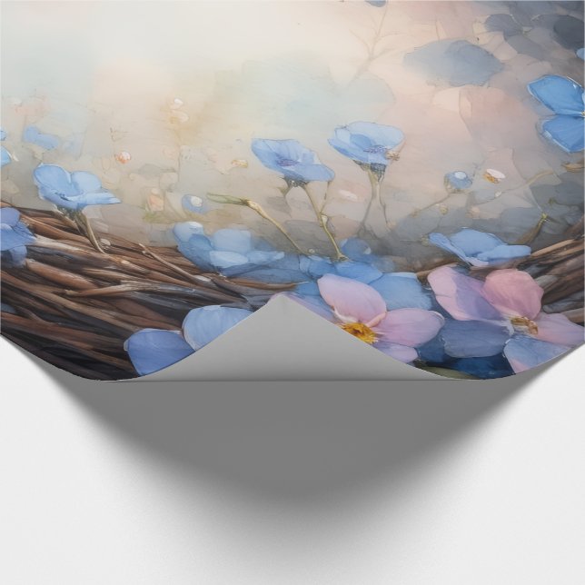 Blå Blommig Krans Vattenfärg Presentpapper (Hörn)