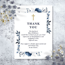 Blå Blommig Kristen Firande Av Livets Begravning Tack Kort