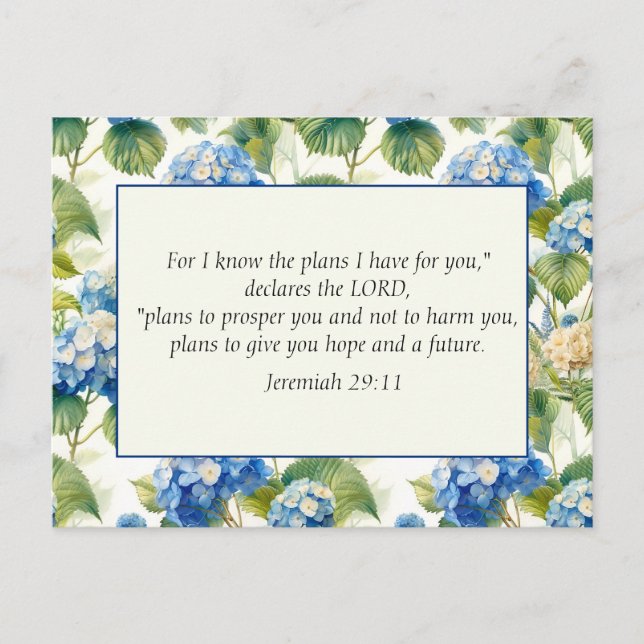 Blå Blommig Kristet Bibel Guds Planer  Vykort (Framsida)