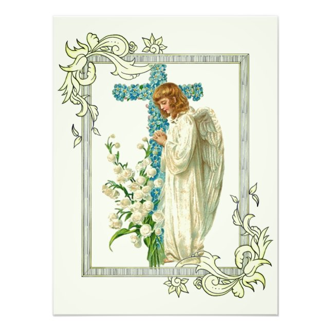 Blå Blommig Kristus Kors Fototryck (Framsidan)