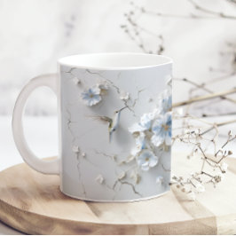 Blå Blommig Lägg Till Namn Kolibri Kaffemug Kaffemugg