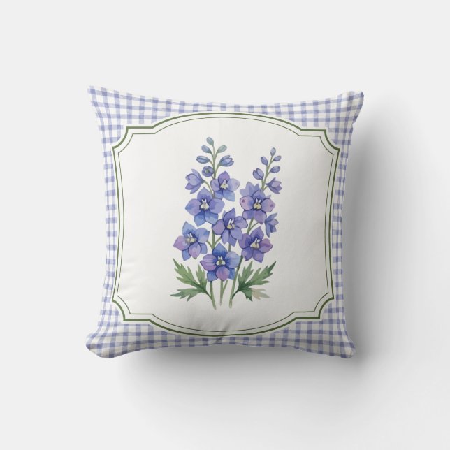 Blå Blommig Landsbygdskudde Kudde (Framsida)