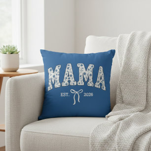 Blå Blommig Mama Varsity Feminint Konstverk Kudde