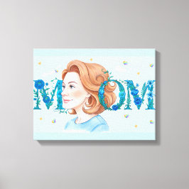 Blå Blommig Mamma Canvastryck