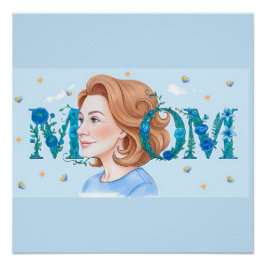 Blå Blommig Mamma Glansig Perfect Poster