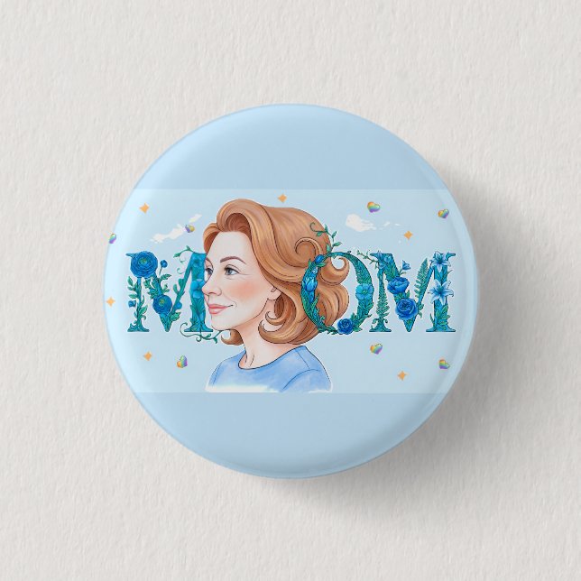 Blå Blommig Mamma Knapp (Framsida)