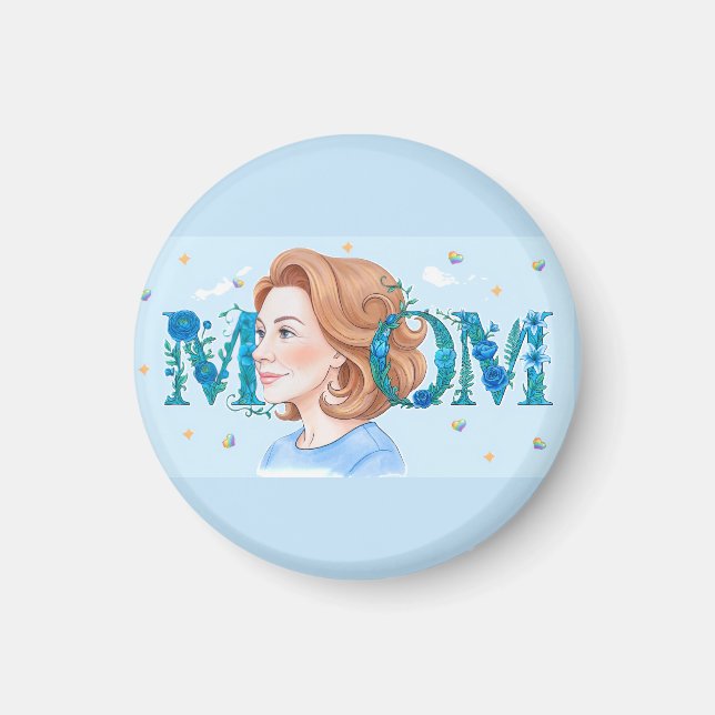 Blå Blommig Mamma Magnet (Framsidan)