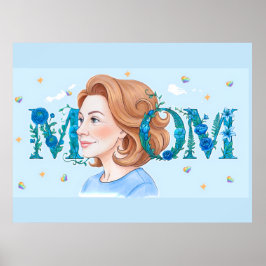 Blå Blommig Mamma Poster