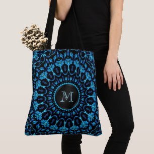 Blå Blommig Mandala Monogram Tygkasse