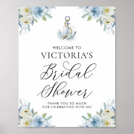 Blå Blommig Marin Bröllopsfest Välkommen Poster