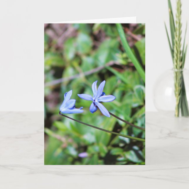 Blå blommig med dikt på insidan välkomstkort kort (Framsida)