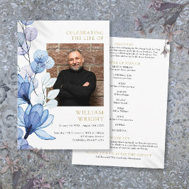 Blå Blommig Minnesgudstjänst Ordning För Sorgecere Program