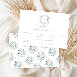 Blå Blommig Modern Monogram Bröllop RSVP-kort OSA Kort