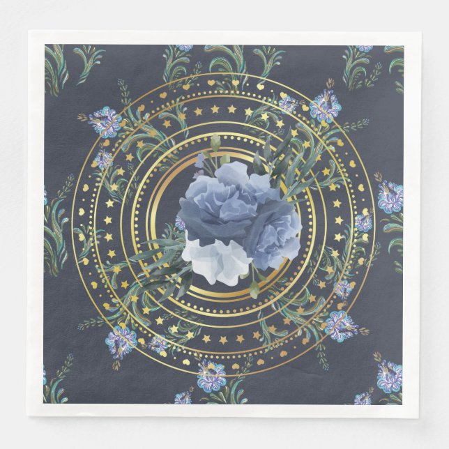 Blå Blommig Modern Vintage Pappersservett (Framsida)