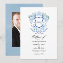Blå Blommig Monogram Topp Bröllopsfoto