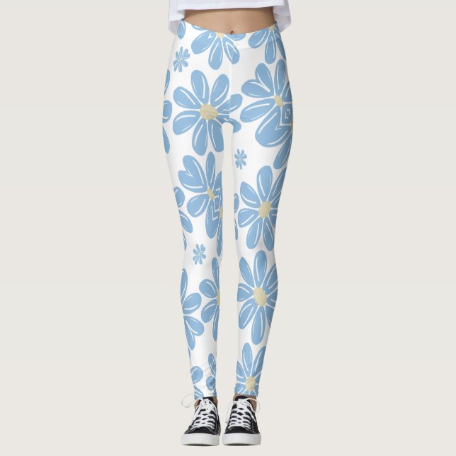 Blå Blommig Mönster - Leggings (Framsida)